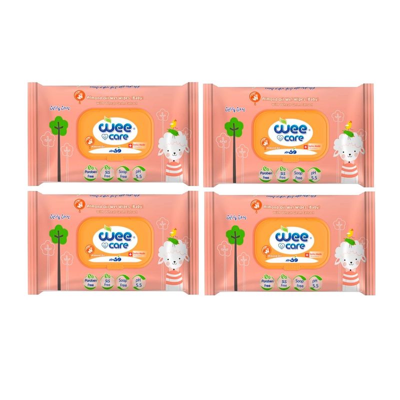 دستمال مرطوب کودک وی کر مدل بادام 4 بسته 20 عددی
